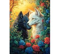 Deux loups dans la forêt magique 1000 Pieces Casse-tête Famille En Carton Épais Anti-Déchirure Conte de fées mignon d'accompagnement Difficulté Moyenne Jeu De Société Anti-Stress Loisir Créatif Pas Ch