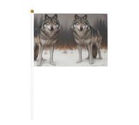 Deux loups dans la neige Petits drapeaux sur bâtons - Durable 14 x 21 cm Mini drapeaux pour cour, jardin et décoration extérieure, lot de 6 et 12