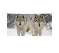 Deux loups marchant dans la neige - Bannière et panneaux - Décoration de fête pour extérieur et intérieur - Bannière personnalisée avec œillets - Toile de fond d'anniversaire - Affiche de fond pour