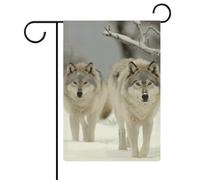 Deux loups marchant dans la neige drapeaux de jardin 30,5 x 45,7 cm double face drapeau extérieur drapeau d'été drapeau floral bienvenue drapeaux de jardin saisonniers décorations de vacances