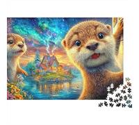 Deux loutres dans scène de Conte de fées Puzzle De 1000 Pièces Loutre Adorable Jouet Éducatif pour Enfants Et Adultes 70x50cm/1000pcs