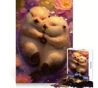 Deux loutres se câlinant dans des nénuphars Puzzle de 1000 pièces pour Adolescents Stimule la mémoire Passe-Temps Relaxant Bords Nets Cadeau Unique (38x52cm)