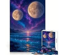 Deux lunes au-Dessus d'un océan Cosmique Puzzle de 1000 pièces pour Adultes Stimulant cérébral Distraction Douce Bords Lisses Cadeau de Saison (50x75cm)