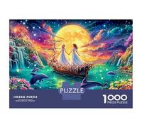 Deux mariées sur Un Bateau à Fleurs avec des Dauphins Puzzle De 1000 Pièces Dauphin ludique Idéal pour Hommes, Femmes, Personnes Âgées Et Seniors 70x50cm/1000pcs