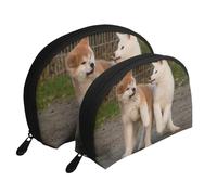 Deux Mignons Chiens Akita, Trousse de Maquillage Coquille Femme Petit Porte-Monnaie Trousse de Toilette Trousse à cosmétiques 2 pièces