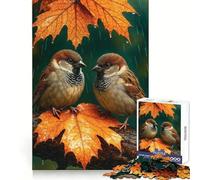Deux moineaux par Une journée pluvieuse d'automne Puzzle de 1000 pièces pour Adolescents Stimule la mémoire Passe-Temps Relaxant Bords Nets Cadeau Unique (50x75cm)