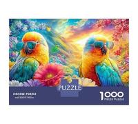 Deux Oiseaux d'amour Cool Portant des Lunettes de Soleil Puzzle De 1000 Pièces pour Adultes Et Enfants À Partir De 12 Ans Perroquet coloré Jeu De Défi Et De Jeu d'esprit 70x50cm/1000pcs