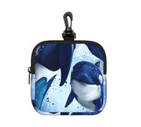 Deux orques à l'aquarelle,Pochette de Rangement carrée à Fermeture éclair, Porte-Monnaie en néoprène, Petit Portefeuille, Pochette à Monnaie, Porte-Monnaie