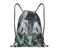 Deux Pandas Mangent Du Bambou. Il Neige Dehors. Unisexe Gym Sack Résistant Sacs De Gym Réglable Sac À Dos À Cordon Pour Yoga Voyage Natation