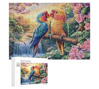 Deux perroquets sur la Branche de la Fleur de Cerisier Puzzle 300 Pièces pour Seniors Activité À Domicile Entretien Cognitif Cadeau pour Aînés 300 PCS