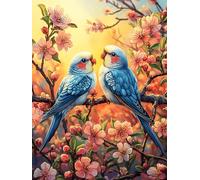 Deux perroquets sur une branche de cerisier en fleurs 500 Pièces Puzzle Débutant En Carton Haute Densité Rêve magique de science-fiction Facile Apprentissage Anti-Stress Passe-Temps Cadeau Fête Des Mè