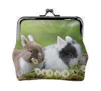 Deux Petits Lapins Mignons,Porte-Monnaie en Cuir PU, Petit Portefeuille, Pochette à Monnaie avec Fermoir Baiser