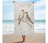 Deux petits oiseaux perchés sur une branche fine Serviette de plage en microfibre anti-sable Grande serviette de douche multi-usages absorbante pour salle de bain piscine 130 x 80 cm