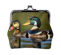 Deux petits portefeuilles canards colverts pour femme, porte-monnaie pour femme, petit portefeuille pour femme, avec fermeture éclair et verrou, noir, One Size, Art déco