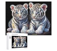 Deux Petits Tigres Blancs sur Le Rocher au Bord de l'eau Puzzle 500 Pièces pour Adolescents 14+ Jeu Éducatif Pratique du Raisonnement Cadeau pour Études 500 PCS