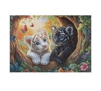 Deux Petits Tigres dans Une cavité d'arbre ensoleillée avec des Papillons Puzzle 300 Pièces pour Adultes Vision Artistique Educa Jeu De Réflexion Cadeau Unique Famille Relaxation Décoration 300 PCS