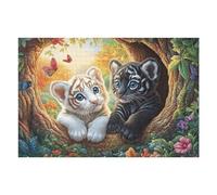 Deux Petits Tigres dans Une cavité d'arbre ensoleillée avec des Papillons Puzzles 1000 Pièces pour Adultes Educa Relaxant Artistique Décoration Murale Challenge Famille Assemblage Amusant 1000 PCS