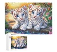 Deux Petits Tigres en Creux d'arbre ensoleillé avec des Papillons Puzzle 1000 Pièces pour Adultes Loisirs Puzzle Vivacité Mentale Cadeau pour Collectionneurs 1000 PCS