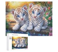 Deux Petits Tigres en Creux d'arbre ensoleillé avec des Papillons Puzzle 500 Pièces pour Adultes Activité Puzzle Défi Logique Cadeau pour Amateurs De Puzzles 500 PCS