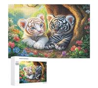 Deux Petits Tigres sur Une Surface Florale réfléchissante Puzzle 1000 Pièces pour Famille Puzzle Coopératif Exercice Mental Cadeau pour Célébration 1000 PCS