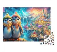 Deux Pingouins d'un Village de Contes de fées Puzzle De 1000 Pièces Penguin Mignon Qualité Premium, Excellent Jeu pour Adultes Et Enfants 38x26cm/1000pcs