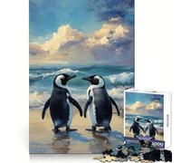 Deux Pingouins sur Une Plage Puzzle de 1000 pièces pour Adultes Développe l'esprit d'analyse Loisirs et détente Idée Cadeau de Saison (50x75cm)
