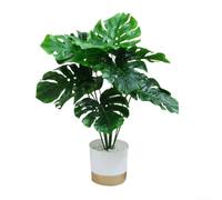 Deux plantes tropicales artificielles avec des pots de fleurs blancs pour décorer la maison et le bureau, avec un lys de la paix réaliste et un feuillage de monstera, pas besoin d'arrosage