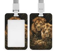 Deux porte-badges Lions avec mousqueton et cordon pour badge - Porte-carte d'identité robuste pour cou vertical - Accessoires rigides pour cartes