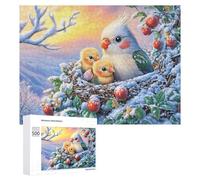 Deux Poulets dans Le nid enneigé avec des Baies Puzzle 500 Pièces pour Couples Collaboration À Domicile Pensée Stratégique Cadeau pour Romance 500 PCS