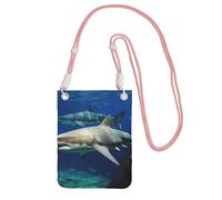 Deux requins blancs - Sac à bandoulière pour téléphone portable - Imperméable - Mini sac à main pour téléphone portable - Avec sangle réglable - Pochette de voyage pour téléphone portable