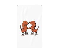 Deux teckels à roulettes tenant la main - Drapeaux de maison de cour - Bannière de vœux avec œillets - Décoration d'intérieur ou d'extérieur