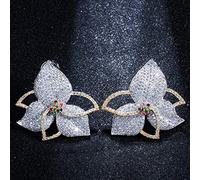 Deux tones Micro Pave Cubic Zirconia Pierres Géométriques Big Boucles d'oreilles à fleurs pour femmes bijoux