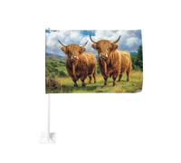 Deux Vaches Highland Drapeau Voiture Extérieur Fenêtre Clip 30 x 45 cm Double Face Décoration Voiture