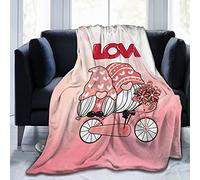 Deux valentines romantique gnome couple sur rose vélo jeter couverture chaude confortable couvertures légères Happy Valentine's Day cadeau flanelle couverture pour canapé lit bureau vacances décoratif