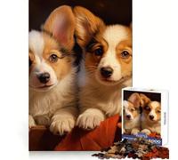 Deux Welsh Corgis Pembroke, Puzzle de 1000 pièces pour Adultes, Cadeau pour développer la réflexion, s'amuser paisiblement, découpe Artistique, Cadeau de Noël (38x26cm)