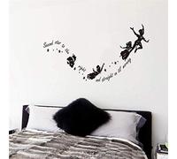 Deuxième Étoile À La Droite Fée Stickers Muraux Lettres Chambre Mur Intérieur Art Décor Bricolage Noir Vinyle Amovible Stickers 57 * 29Cm
