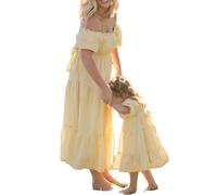 DeuYeng Robes assorties pour mère et fille, ourlet à volants, manches courtes, robe longue d'été pour maman et moi, jaune, 10 ans