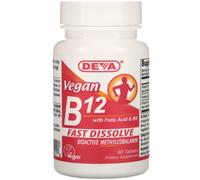 Deva, B12 végane avec acide folique et B6, Dissolution rapide, 90 comprimés