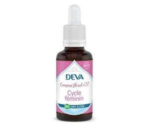 DEVA Cycle Féminin n°17 - Élixir Floral Bio Sans Alcool - Compte-Gouttes 30ml - SPM & Humeurs - 6 Fleurs (Abricotier, Grenadier, Noyer, Orme, Scléranthus, Valériane) - Base Sirop d'Érable