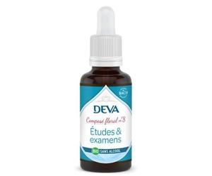DEVA Études & Examens n°8 - Composé Floral Bio Sans Alcool - Compte-Gouttes 30ml - Concentration - 5 Élixirs Floraux (Citronnier, Cosmos, Iris, Menthe Poivrée, Pâquerette) - Complément Alimentaire