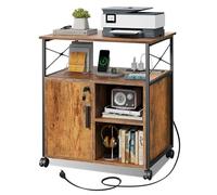 DEVAISE Caisson Bureau Mobile avec Station de Recharge - Meuble Imprimante Verrouillable à roulettes pour Bureau Domicile - Rangement A4, Étagères Réglables,Brun Bois