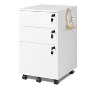 DEVAISE Caisson de Bureau 3 Tiroirs Verrouillable, Meuble sous Bureau avec Support Imprimante, Rangement pour Formats Lettre/Légal/A4, Blanc