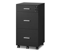 DEVAISE Caisson de Bureau 3 Tiroirs Verrouillable, Meuble sous Bureau avec Support Imprimante, Rangement pour Formats Lettre/Légal/A4, Noir