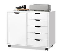 DEVAISE Caisson de Bureau 5 Tiroirs et Armoire 2 Niveaux, Meuble Sous Bureau avec Support Imprimante, Rangement pour Formats Lettre/Légal/A4 Blanc