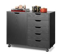 DEVAISE Caisson de Bureau 5 Tiroirs et Armoire 2 Niveaux, Meuble sous Bureau avec Support Imprimante, Rangement pour Formats Lettre/Légal/A4 Noir