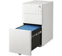 DEVAISE Caisson de Bureau avec 3 Tiroirs, Meuble Rangement Bureau Tout-en-Un, Support Imprimante et Caisson à roulettes, Blanc