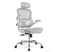 DEVAISE Chaise de Bureau Ergonomique, Fauteuil de Bureau avec Dossier Segmenté, Fauteuil de Bureau Grande en Maille Respirante, Support Lombaire & Appuie-tête réglable, Accoudoirs 3D, Blanc