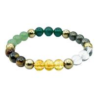 Devama The Divine Dhan Yog Bracelet | Attire la richesse et la prospérité financière | Citrine naturelle, pyrite, jade vert, aventurine verte, quartz transparent et œil de tigre (8 mm) | Bijou de