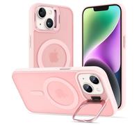 DEVASO Coque Magnétique pour iPhone 13/14 avec Caméra Béquille, Compatible avec MagSafe, Etui Translucide Mat Minimaliste, Housse de Protection Fine en TPU Anti-Traces de Doigts Antichoc Case, Rose