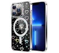 DEVASO Coque Magnétique pour iPhone 13 Pro Compatible avec MagSafe, Étui Paillettes Laser Coeur Transparent Flash Mignon Aesthetic Motif Antichoc Couverture Housse pour Femme Fille Mode